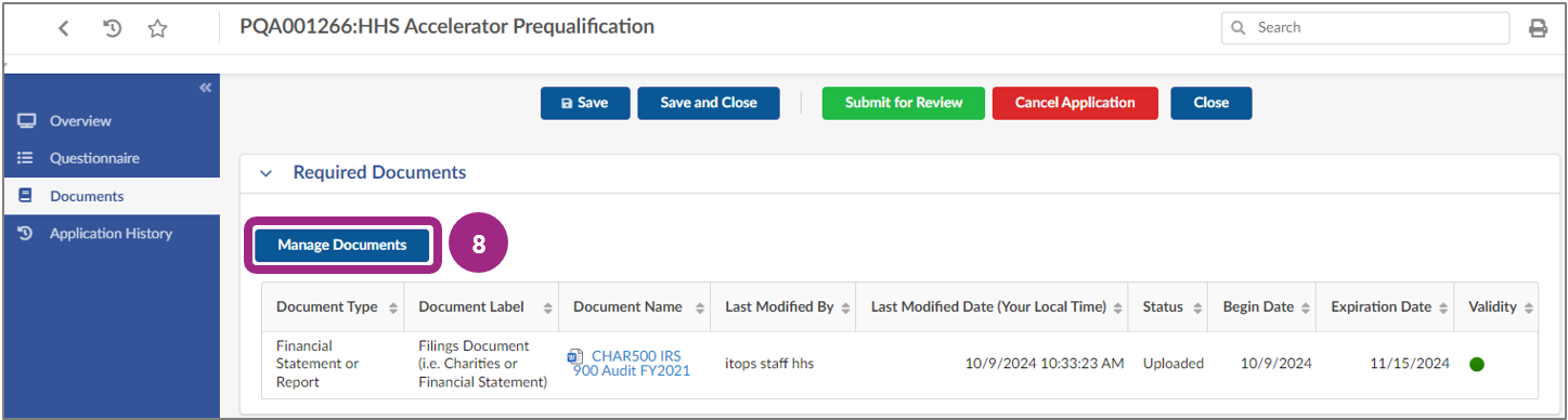 The Manage Document button.
