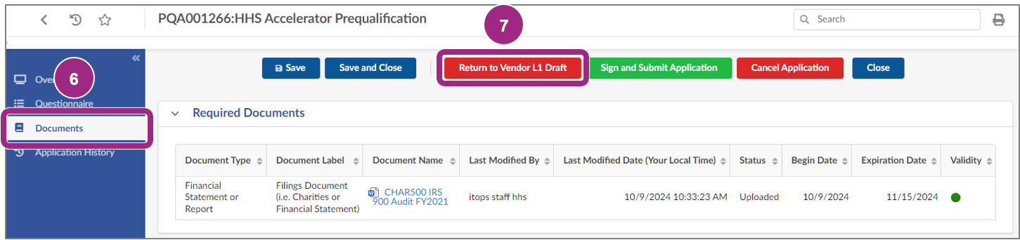 The Return to Vendor L1 Draft button.