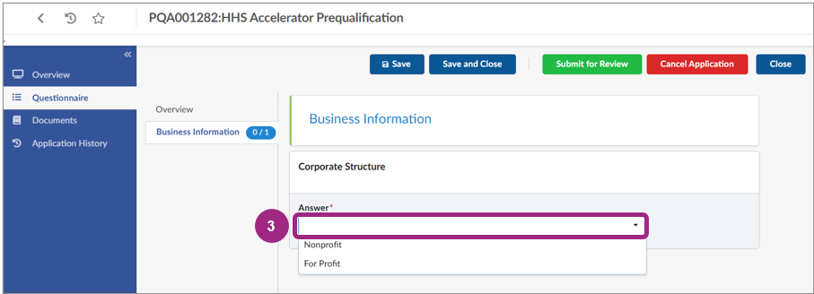 A drop-down within the Business Information tab asks vendors to select their Corporate Structure.
