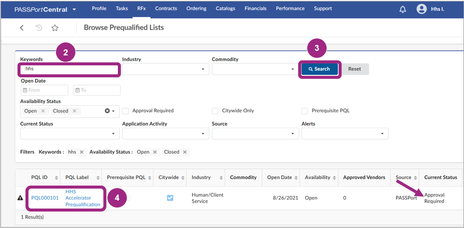 The Browse Prequalified Lists window