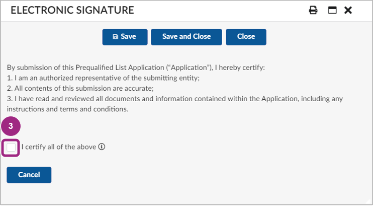 The Electronic Signature window.