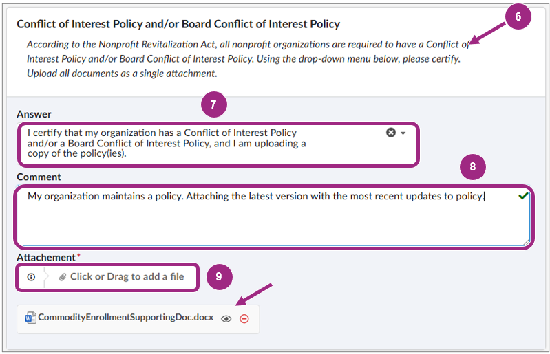 The Conflict of Interest Policy section of the PQL questionnarie.