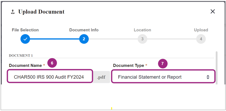 The Document Info screen.