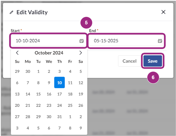 The Edit Validity window.