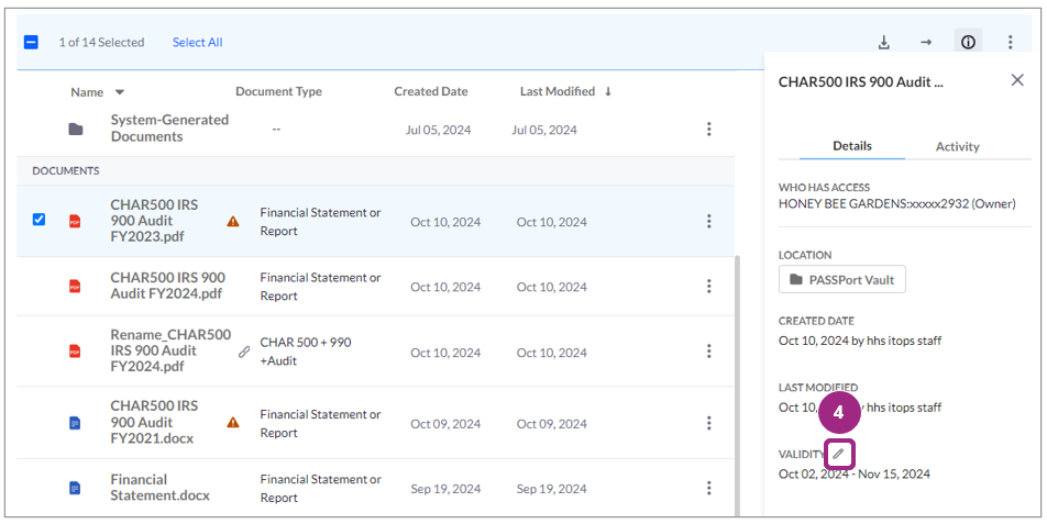 The words 'Expiring' appear in red lettering within the Details panel of the selected document.