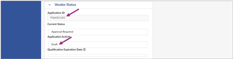 The Vendor Status section shows the PQL in Draft status.
