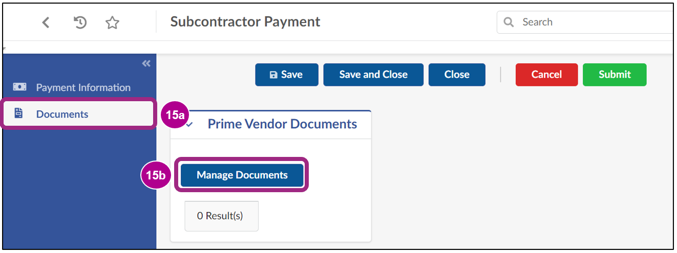 The Prime Vendor Documents section of the Documents tab.