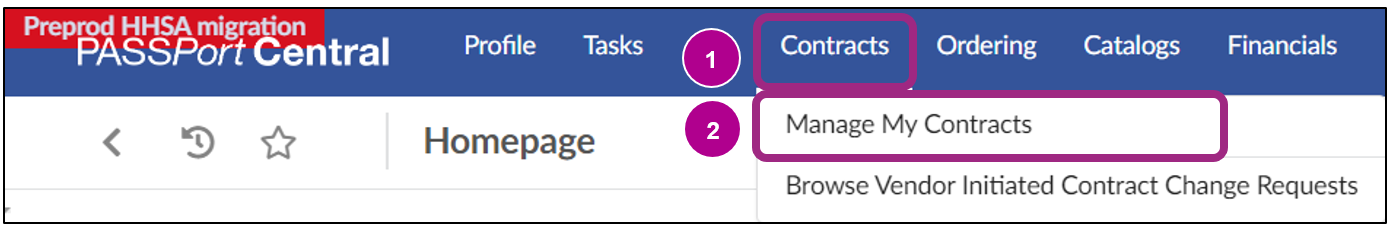 The PASSPort top navigation menu.