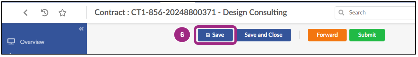 Screenshot of the Save button at the top of the contract page.