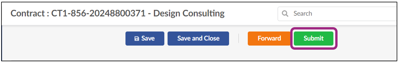 Screenshot of the Submit button at the top of the contract page.