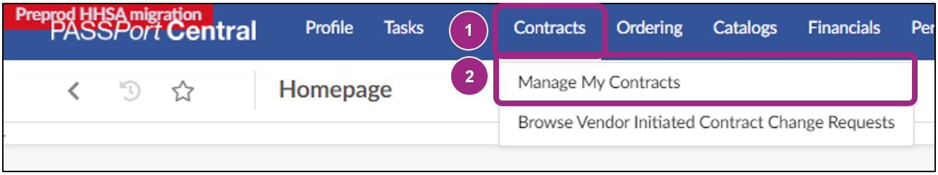 The PASSPort top navigation menu. .