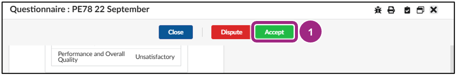 The Accept button near the top of the questionnaire page.