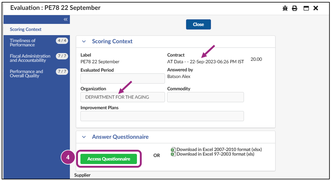 The Scoring Context tab within the Evaluation window.