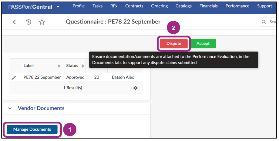 The Dispute button near the top of the page.