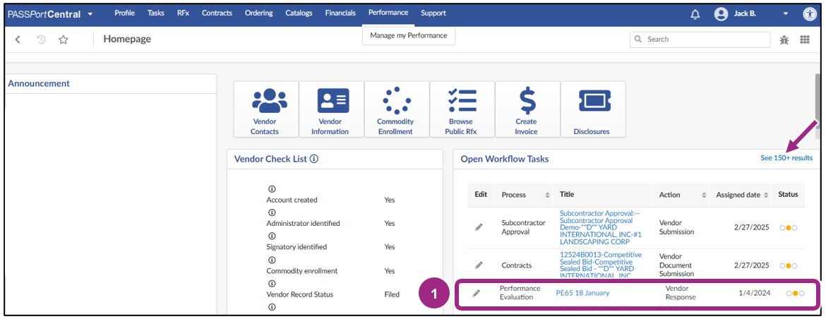 The Open Worklfow Tasks section on the right side of the PASSPort Homepage.