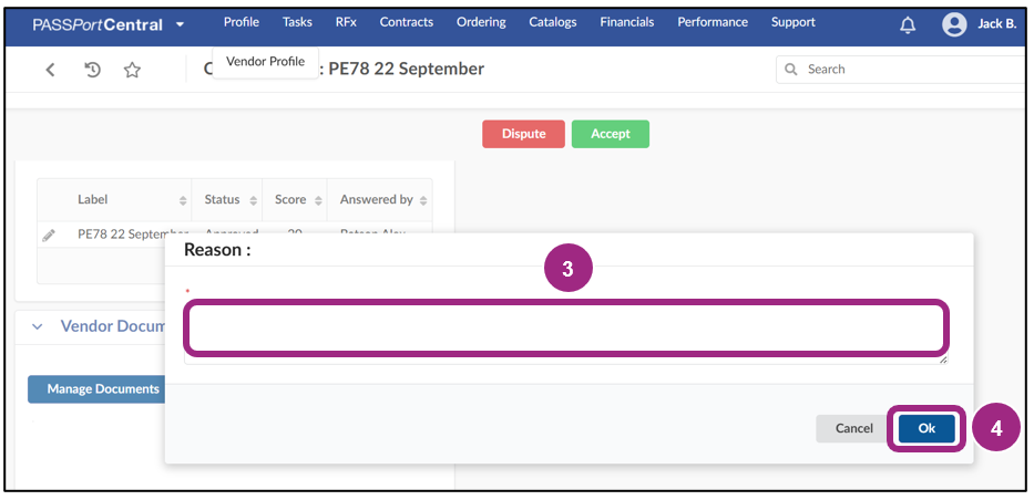 A Reason text field appears in a pop-up window.