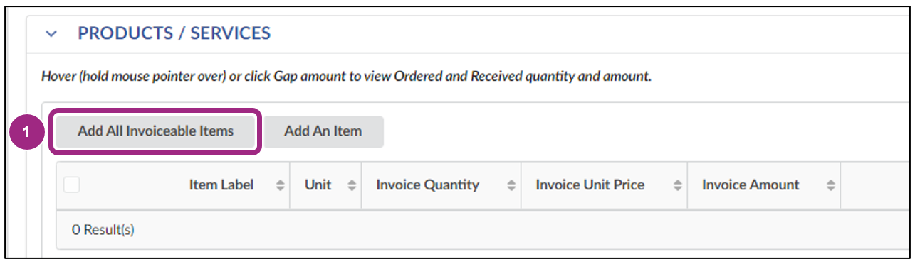 The Add All Invoiceable Items button.