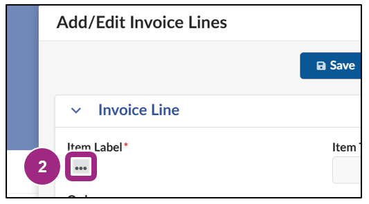 The Item Label button at the very top if the Invoice Line section.