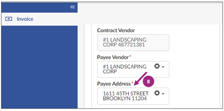 The Payee Address field visible below the Payee Vendor field.