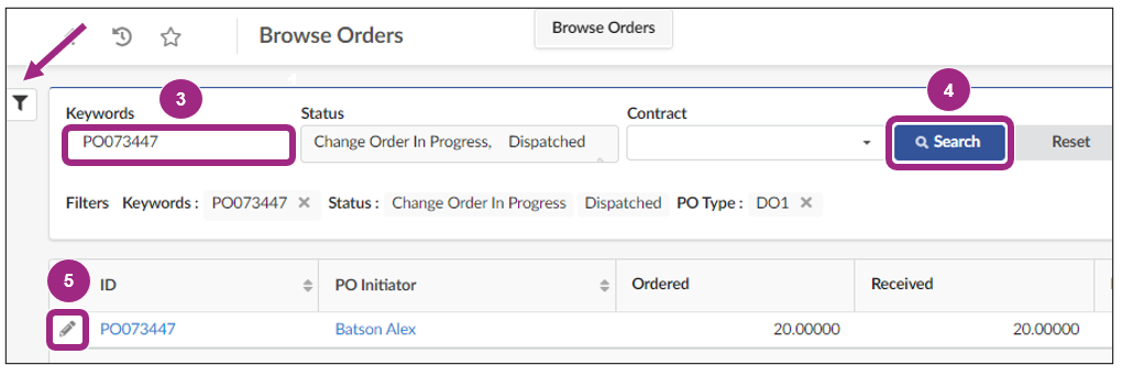 The Browse Orders window.