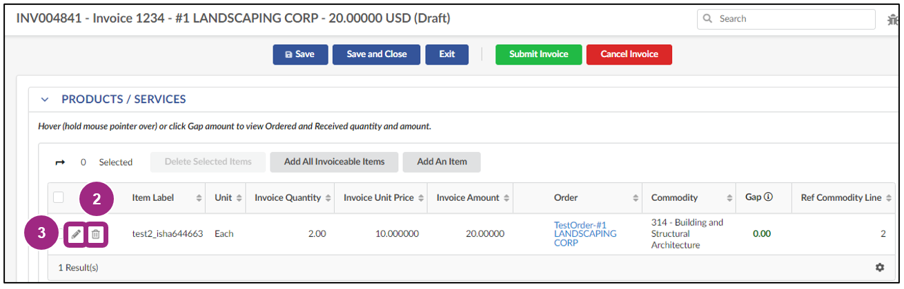 Items appear in a table within the Product/Services section.