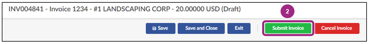 The Submit Invoice button near the top of the page.