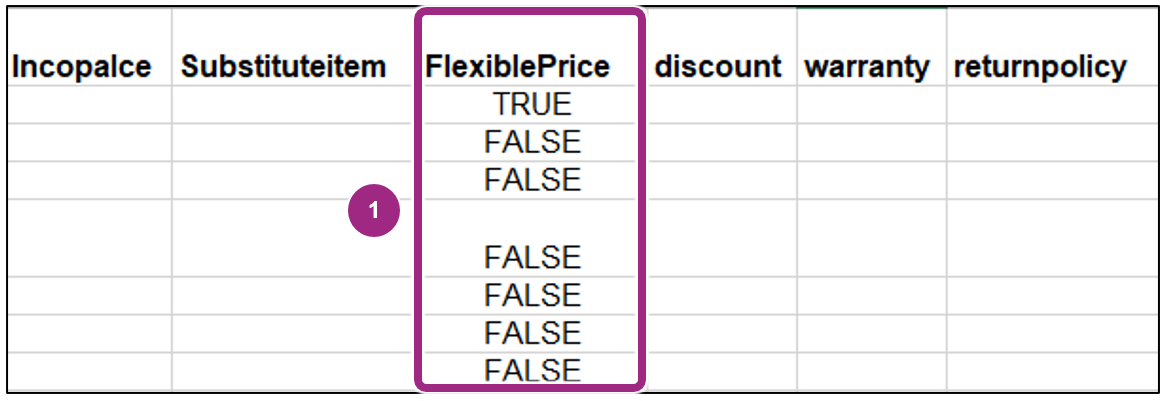 The Flexible Price column shows 1 of 8 items with a value of True.