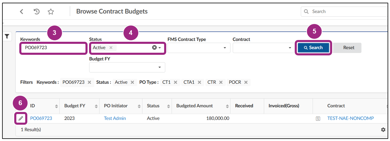 The Browse Contract Budgets page.