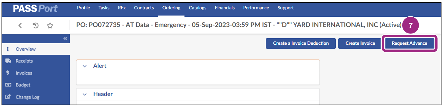 The Request Advance button.