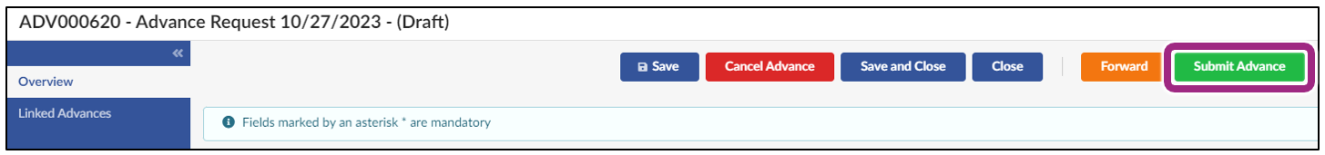 The Submit Advance button