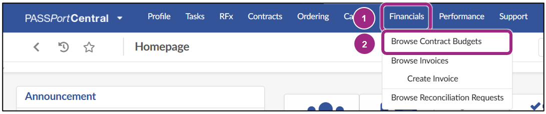 The PASSPort top navigation menu.