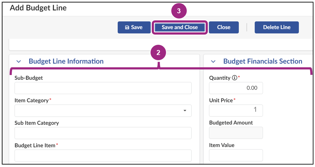 The Add Budget Line window.