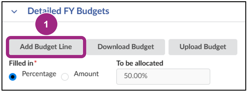The Add Budget Line button within the Detailed FY Budgets table.