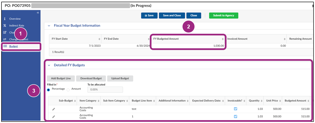 The Detailed FY Budget section.