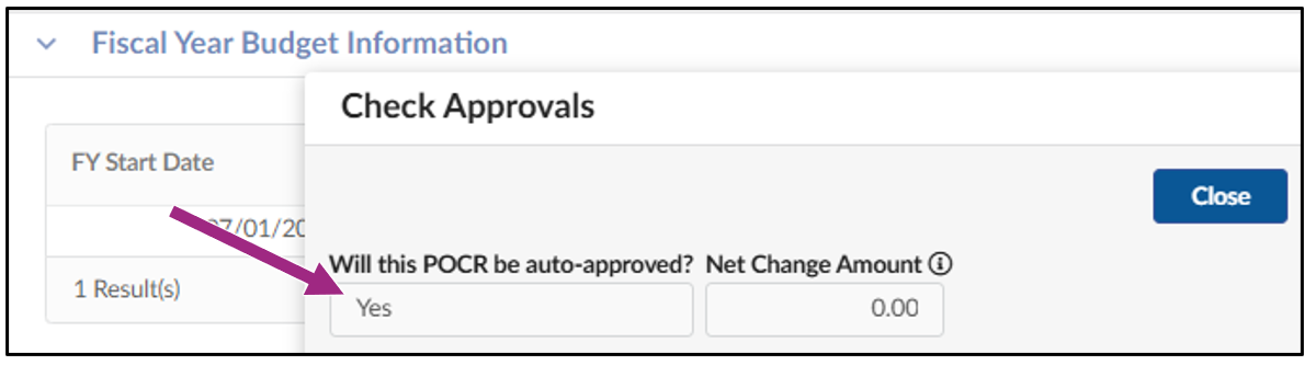 The Check Approvals window shows that the POCR will be auto-approved upon submission.