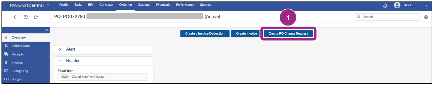 The Create the PO Change Request button.