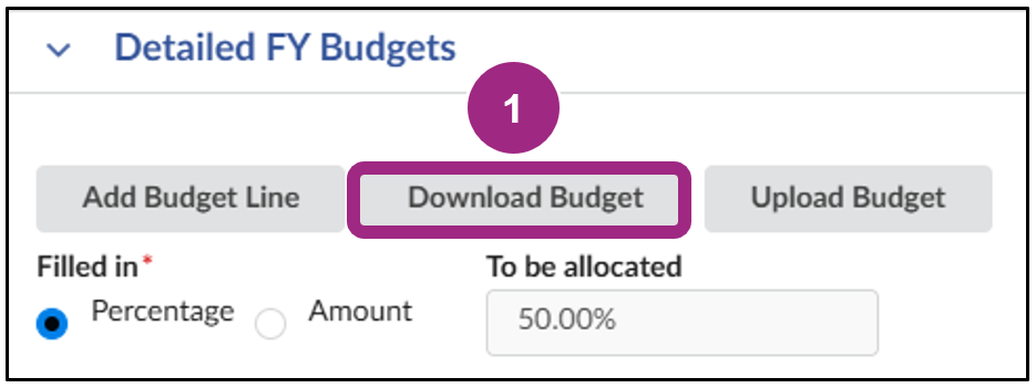 The Download Budget button within the Detailed FY Budgets table.