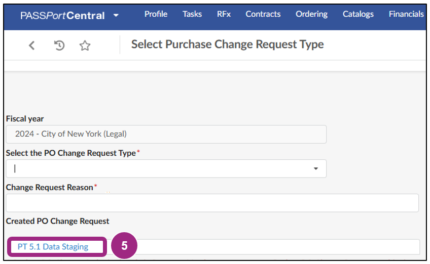 The Select Purchase Change Request Type window.