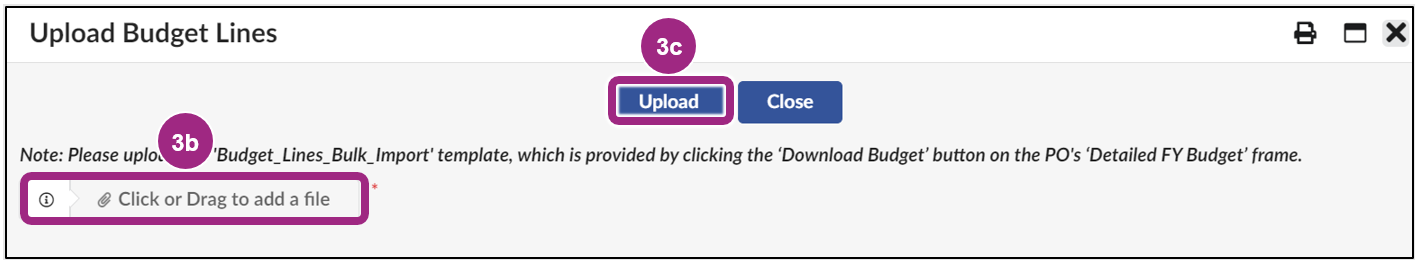 The Upload Budget Lines button.