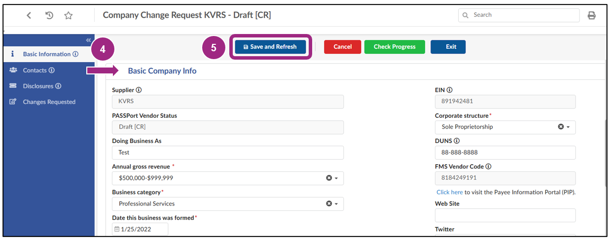 The Basic Company Info section.