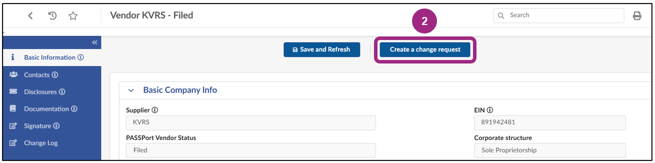 The top of the Vendor Profile.