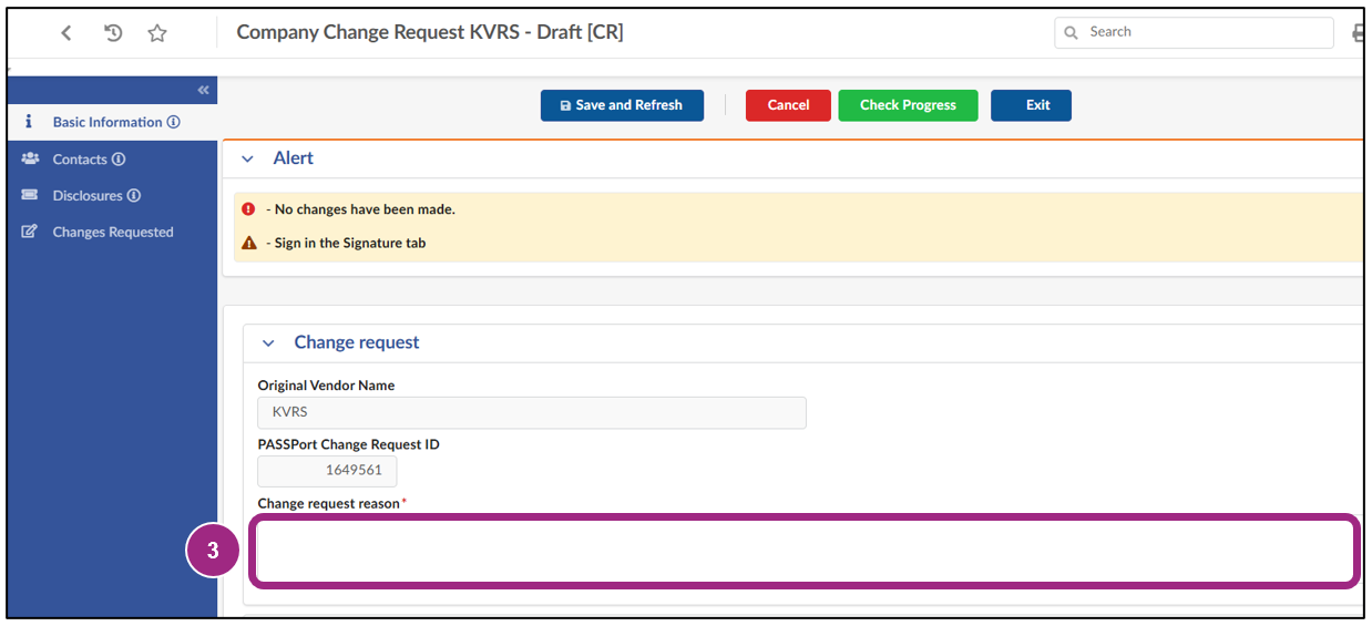 The Basic Information tab of the Change Request window.
