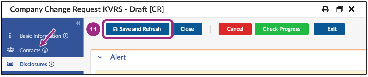 The top of the Change Request window.