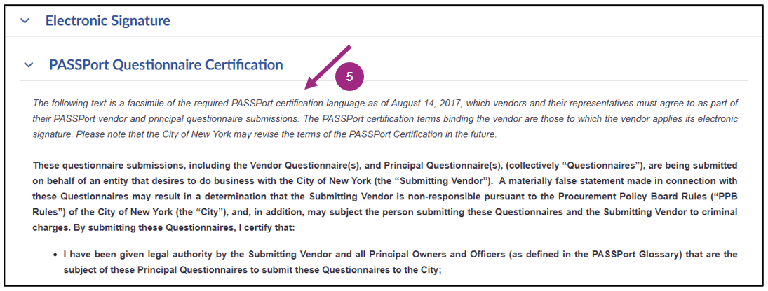 The PASSPort Questionnaire Certification section of the Edit Document window.