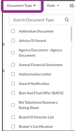 The Document Type drop-down filter.