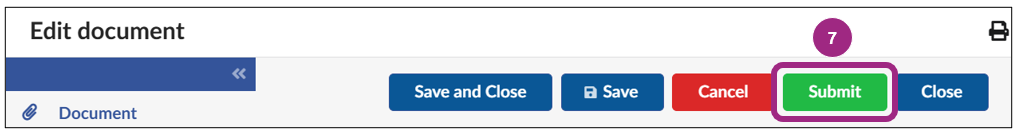 The Submit button at the top of the Edit Document window.