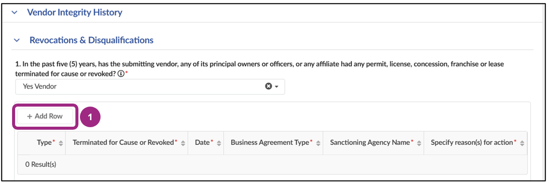 The + Add Row button displays after 'Yes' is selected from the drop-down menu.