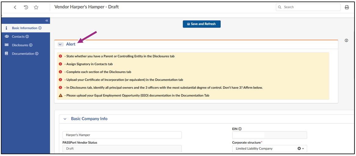 The Alert section lists several blocking alerts.