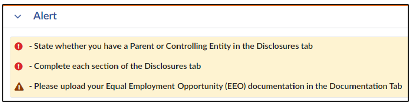 The Alert section of the Vendor Profile.