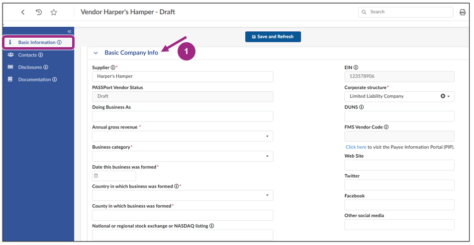 The Basic Company Information section.